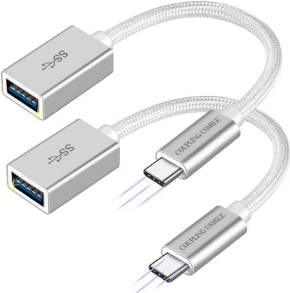 USB C to USB 3.2 Adapter [2pcs Silver], Transfer up to 10Gbps, Type C to USB(Male-Female OTG Cable USBC to USB Adapter Compatible with MacBook Pro/Air, iPhone 15 Pro Max Plus