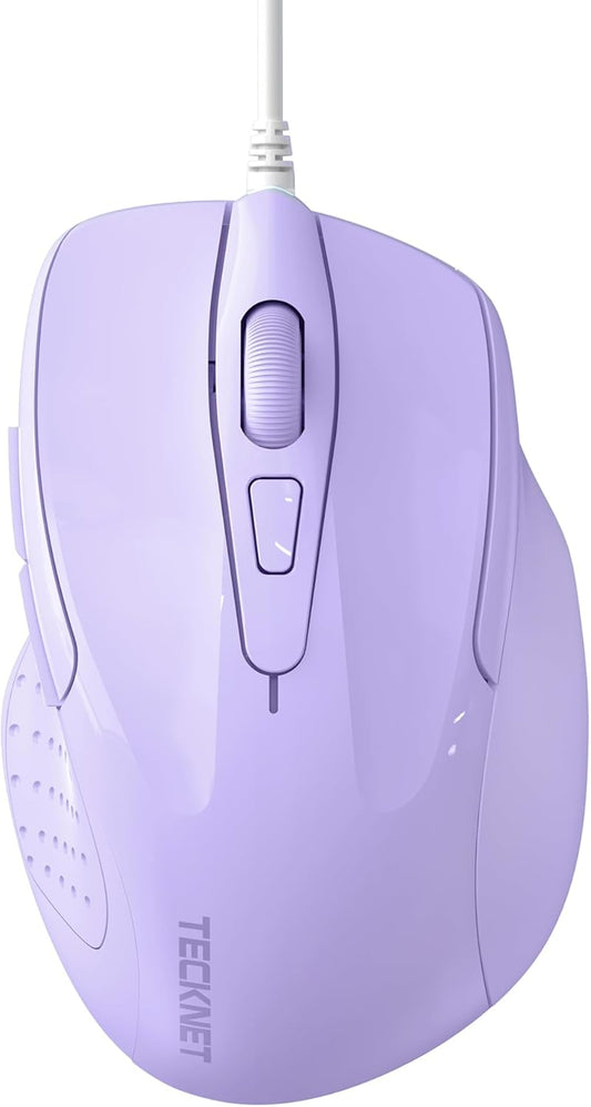 TECKNET Wired Mouse, 6-Button Corded with 4 Adjustable DPI, Optical Ergonomic Design, 5FT Cord for Laptop, Chromebook, PC, Desktop, Mac, Notebook - LT.Purple