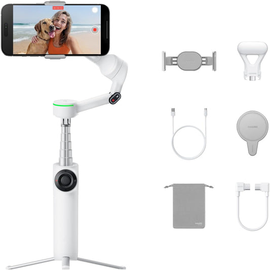 Insta360 Flow 2 Pro Creator Bundle White - Foldable AI Phone Gimbal, Apple DockKit, 360º Pan Tracking, Free Tilt Mode, Built-In Tripod/Selfie Stick, Portable Vlog/Travel Stabilizer, Spotlight, MagSafe