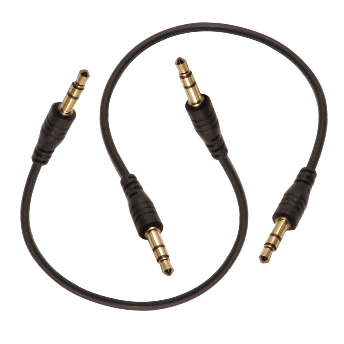 3.5mm Male to Male Audio Cable, 195mm Length, Gold-Plated Connectors, 2-Pack, Black