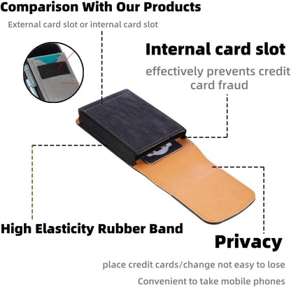 Universal Phone Holster Phone Pouch Case Belt Clip Belt Loops Card Slot Faux Leather for Man iPhone 17/16/15pro max,16/15Plus,Samsung S25 24 S23 S22 Ultra (Black&Yellow, XL(6.6"x3.4"x0.8"))
