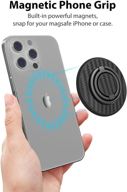 Magnetic Phone Grip Compatible with MagSafe, Magnetic Phone Ring Holder Finger Kickstand Wireless Charging Compatible, Double Cell Phone Rings Gripper Stand for MagSafe iPhone - Black Weave