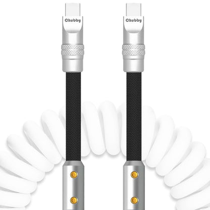 Chubbycable Colorblock Chubby - Spring Braided Silicone Charge Cable Coiled USB C 2.29FT-3.6FT White+Black Type-C to Type-C Cord for Car, Fast Charging