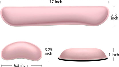 Dapesuom Enlarge Keyboard Wrist Rest, Memory Foam Wrist Cushion for Desk Mats Support, Cute Typing Pain Relief Keyboard Mouse Pad Rests Set with Non-Slip Base for Gaming Laptop Office Computer, Pink