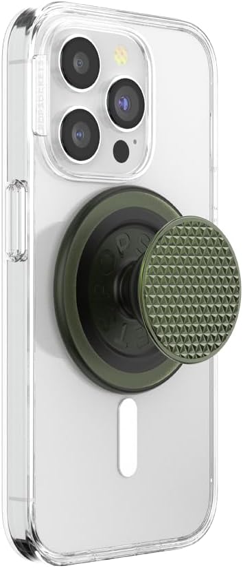 PopSockets Phone Grip for MagSafe with Kickstand, Magnetic Stand, Swappable Top, Secure Hold for iPhone MagSafe Cases, Phone & Tablet Grip - Triangle Knurl Olive