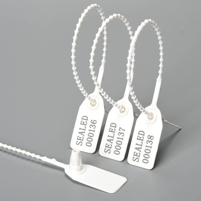 1000 Numbered Plastic Tamper Seals, Zip Ties for Fire Extinguishers Pull Tite Security Tags Disposable Self-Locking Signage - Label Tie 250mm Length (1000 PCS, White)