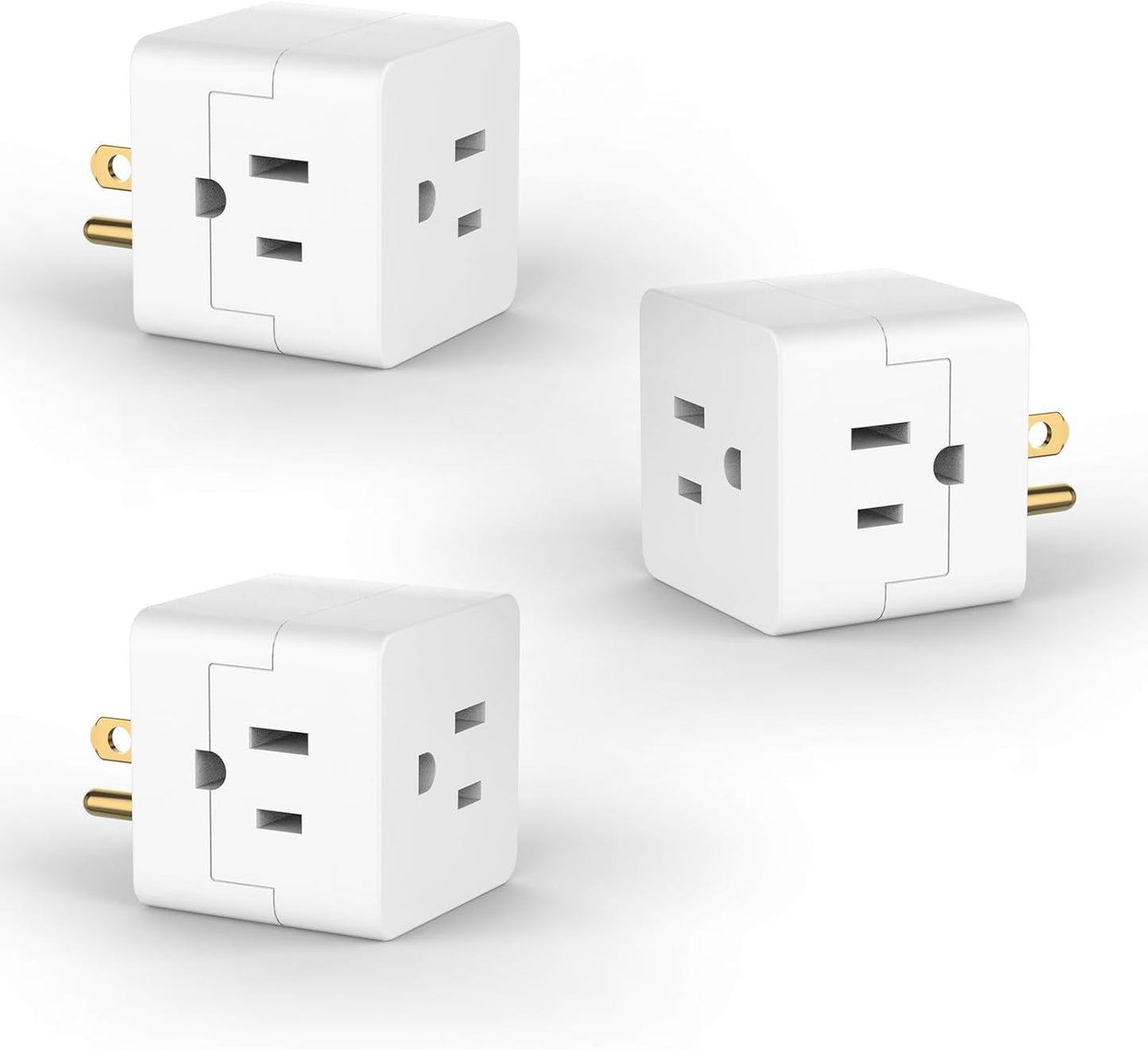 POWERCORDS 3 Power Blocks Outlet Splitter, 3 Pack, Grounded Wall Tap, 3-Prong Plug Adapter AC Multi Plug Wall Outlet, Power Splitter, Cruise Essentials, for Home Office School Dorm, UL Listed, White