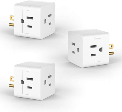 POWERCORDS 3 Power Blocks Outlet Splitter, 3 Pack, Grounded Wall Tap, 3-Prong Plug Adapter AC Multi Plug Wall Outlet, Power Splitter, Cruise Essentials, for Home Office School Dorm, UL Listed, White