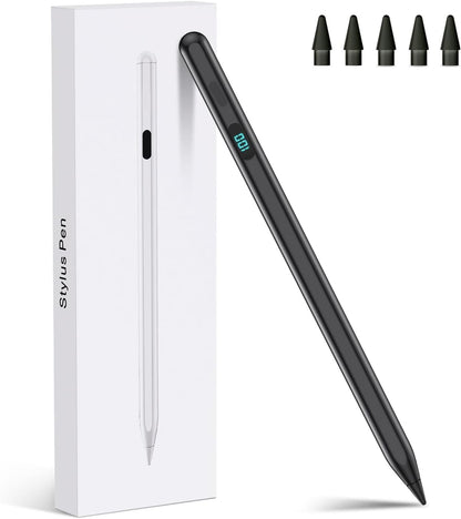 iPad Stylus Pencil(5 Extra Tips) with Magnetic Attachment,USB-C Faster Charge,Tilt Sensitivity Palm Rejection,Compatible with2018-2025 iPad ProM4/12.9/11,Air M3/M2/3/4/5,iPad6-11,Mini5/6/7Gen（Black）