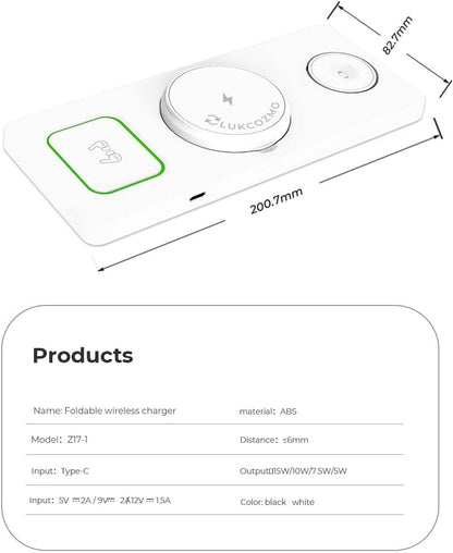 Wireless Charger Station 3 in 1, Fast Charging for iPhone 15/14/13/12 Pro/Max/Mini/Plus, Apple Watch 8/7/6/SE/5/4/3/2, AirPods 3/2/Pro/Pro 2, with Adapter (White)