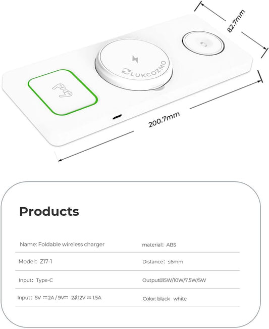 Wireless Charger Station 3 in 1, Fast Charging for iPhone 15/14/13/12 Pro/Max/Mini/Plus, Apple Watch 8/7/6/SE/5/4/3/2, AirPods 3/2/Pro/Pro 2, with Adapter (White)