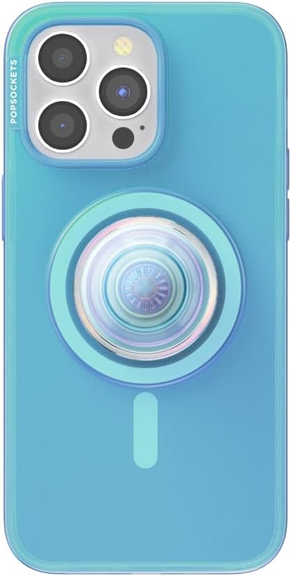 PopSockets iPhone 15 Pro Max Case with Phone Grip and Slide Compatible with MagSafe, Phone Case for iPhone 15 Pro Max, Wireless Charging Compatible - Opalescent Blue