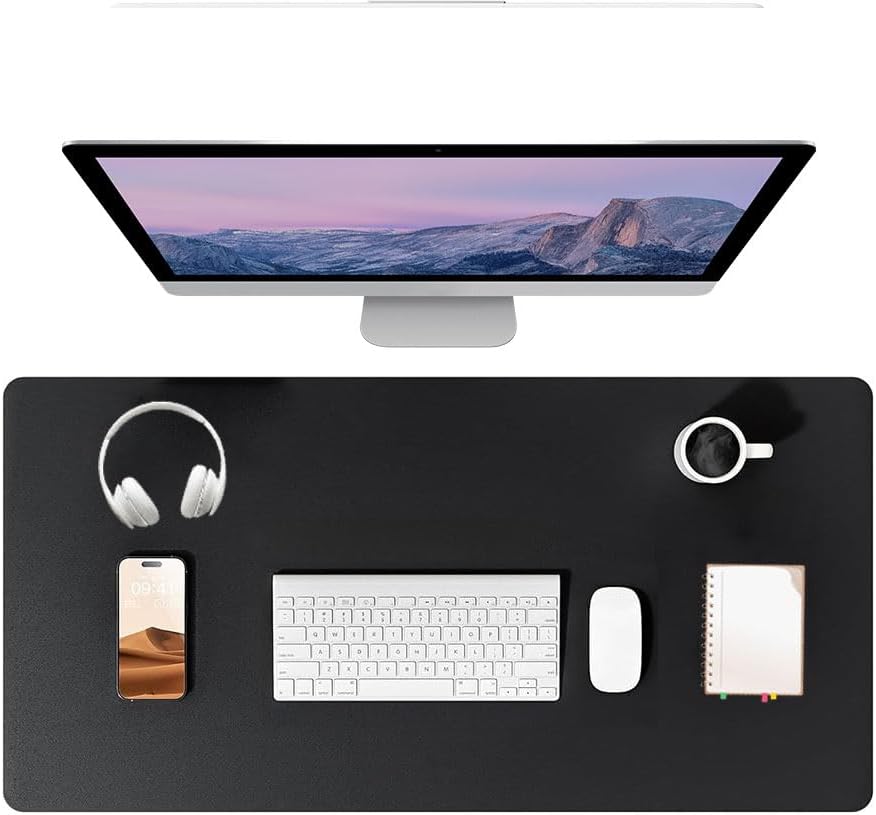 PU Leather Desk Pad Protector Gaming Mouse Pad Non Slip Desk Mat for Keyboard and Mouse Waterproof Desk Writing Pad for Office and Home Desk Accessories(Black, 23.6 * 11.8)