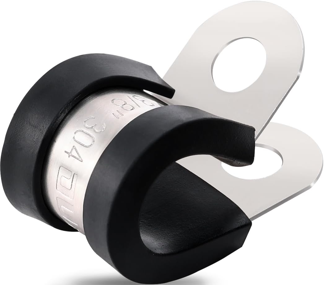 100PCS Cable Clamps 3/8 Inch 304 Stainless Steel Cable Clamps Rubber Coated Cushioned Insulated Cable Clamp,Automotive Wire Clamps,Pipe Clamps,Metal Clamp for Tube,Wire Cord Installation(10mm)