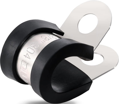 100PCS Cable Clamps 3/8 Inch 304 Stainless Steel Cable Clamps Rubber Coated Cushioned Insulated Cable Clamp,Automotive Wire Clamps,Pipe Clamps,Metal Clamp for Tube,Wire Cord Installation(10mm)