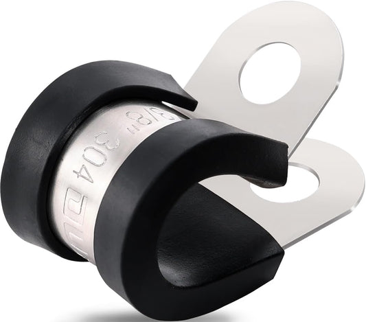 100PCS Cable Clamps 3/8 Inch 304 Stainless Steel Cable Clamps Rubber Coated Cushioned Insulated Cable Clamp,Automotive Wire Clamps,Pipe Clamps,Metal Clamp for Tube,Wire Cord Installation(10mm)