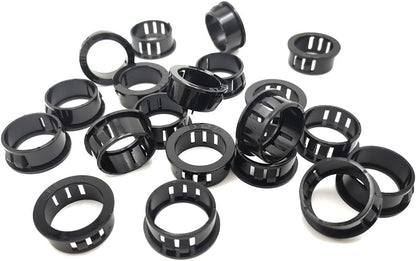 1 Inch (25mm) Black Snap-in Knockout Insulating Bushing Grommets, Plastic Cable Hole Grommets for Wiring, Round Nylon Snap in Locking Electrical Wire Cord Hose & Tubing Protector, 20pcs