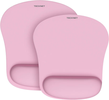 TECKNET 2 Pack Mouse Pad with Wrist Support, Ergonomic Gaming Mouse Pad Pain Relief, Portable Comfortable Mousepad for Computer, Laptop, Office, Home Non-Slip Base, Waterproof Surface - Pink