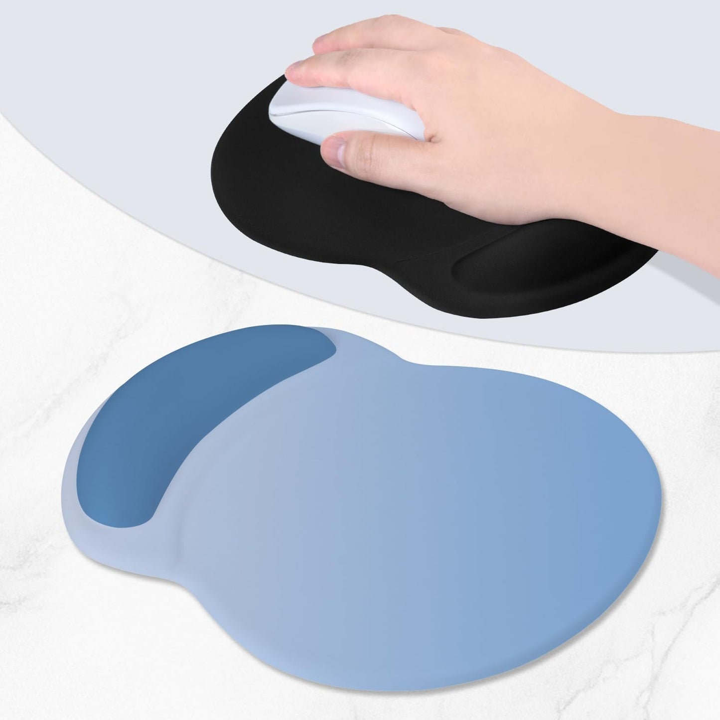 ITNRSIIET Ergonomic Mouse Pad with Comfort Gel Wrist Rest, Non-Slip PU Base, Smooth Textured Surface, Reduces Hand Fatigue & Wrist Pain, 8.7 x 7.2 Inch for Office Gaming Home, Gradient Blue Ombre
