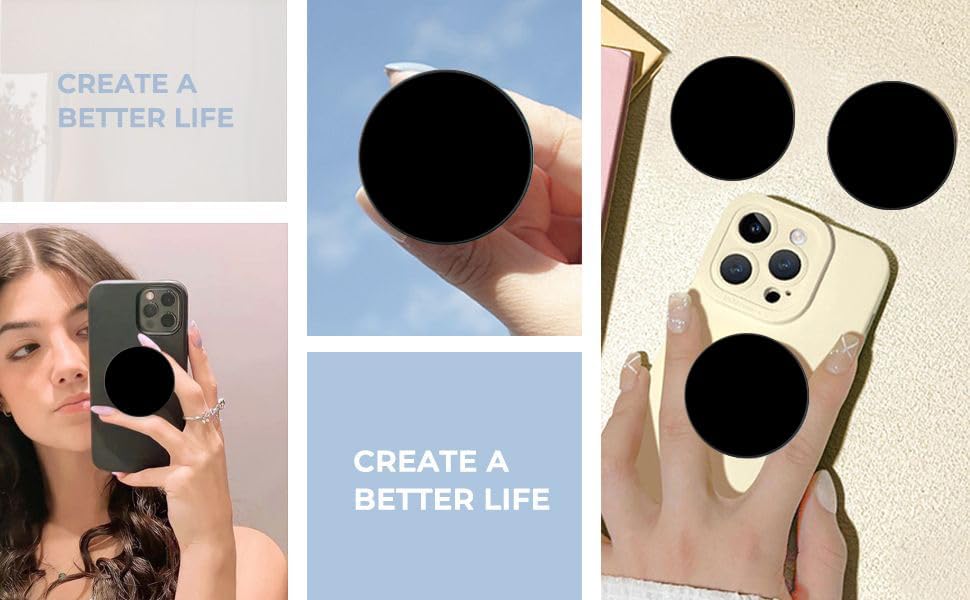 3 Pack Fashionable Clear Glitter Expandible Collapsible Moblile Phone Grip Stand Holder for Smartphones and Tablets Cell Phone Accessory-5 ((Black))