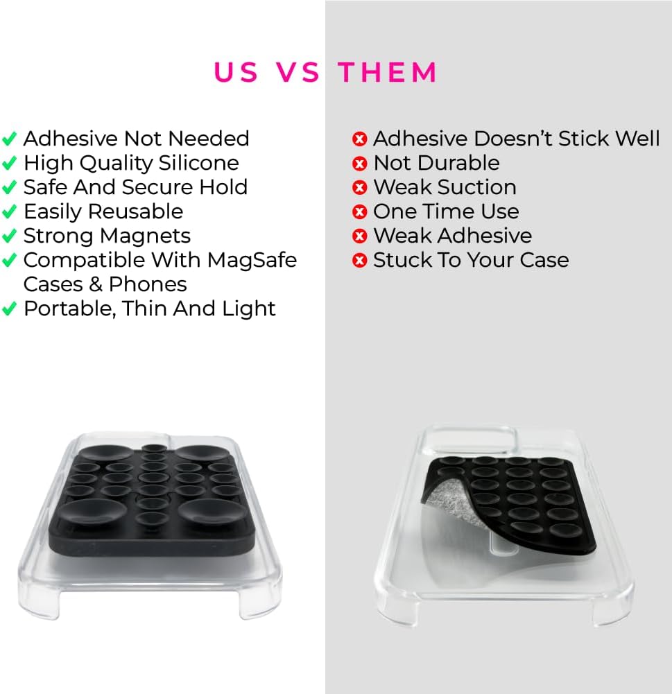 The Clingy Thingy Magnetic Sticky Phone Grip - Removable iPhone Suction Grip for Hands-Free FaceTime - Workouts, Influencers & Content Creator Essentials, Compatible with iPhone 12-16 (Pink Champagne)