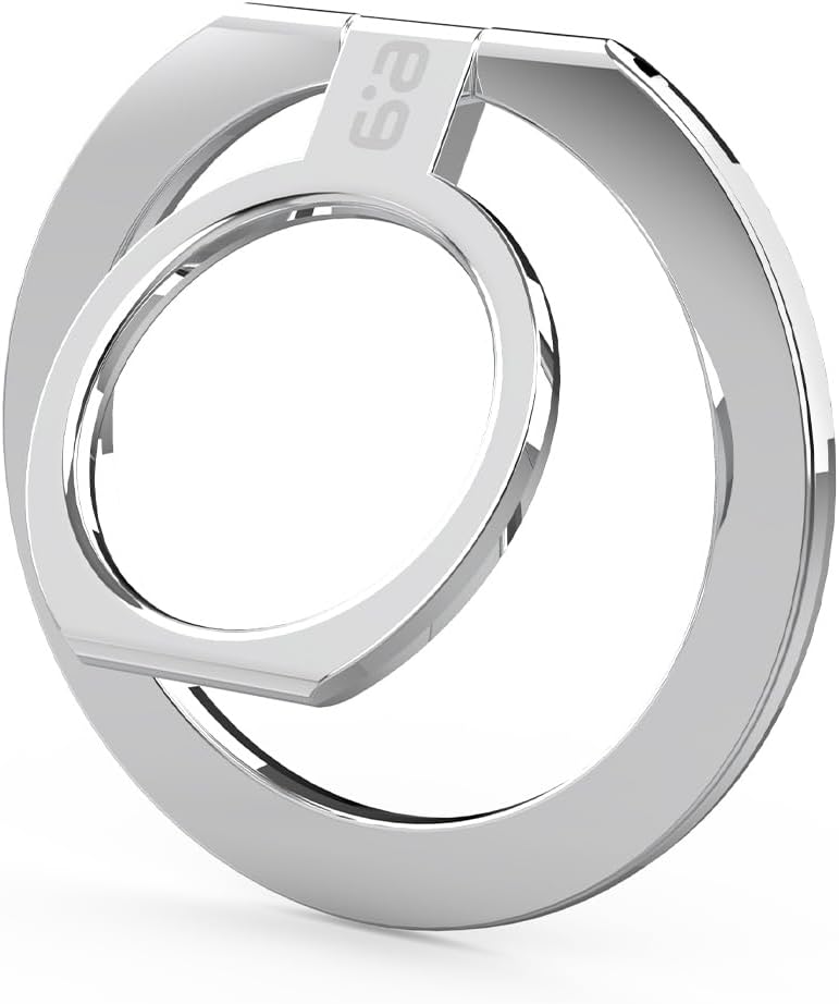 PureGear Magnetic Phone Grip Ring Stand, Magnetic Phone Ring Holder for MagSafe iPhone 16, 16Pro, 16Plus, 16ProMax, 15, 15Plus, 14, 14Pro, 14Pro Max, 13, 12, Adjustable Kickstand (Chrome Silver)