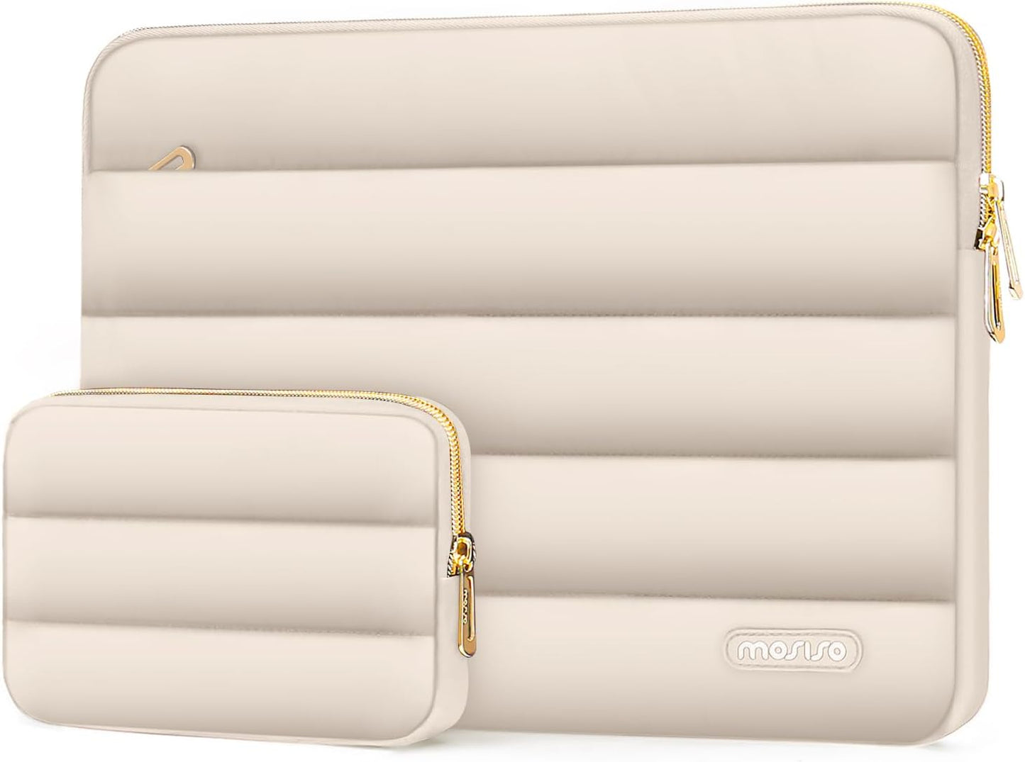 MOSISO 15-15.6 inch Laptop Case, 16 inch Puffy Laptop Sleeve Compatible with MacBook Pro 16, HP Dell ASUS Acer Toshiba Lenovo Notebook Computer, Polyester Horizontal Bag with Small Case, Sand