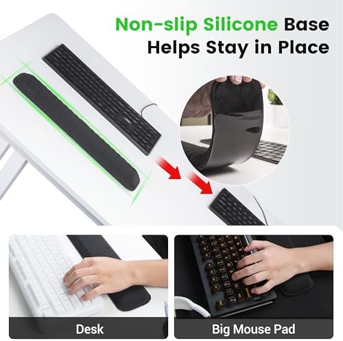 MEKASS Ergonomic Wrist Rest for Keyboard and Mouse, Soft Memory Foam Keyboard Wrist Rest Set with Non-Slip Silicone Base, Easy Typing, Pain Relief, Comfort for Office, Work, Gaming (White)