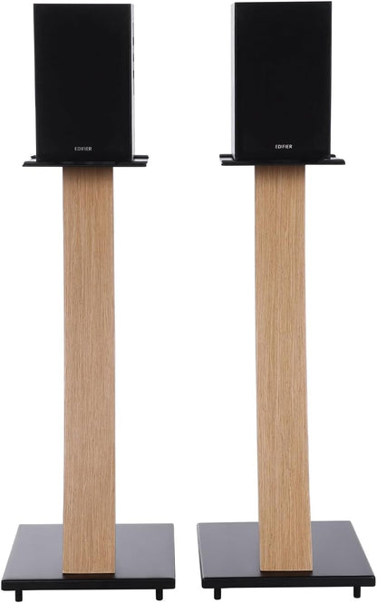 EXIMUS One Pair Fixed Height Universal Speaker Floor Stands with Real Wood - Oak - 290 Series