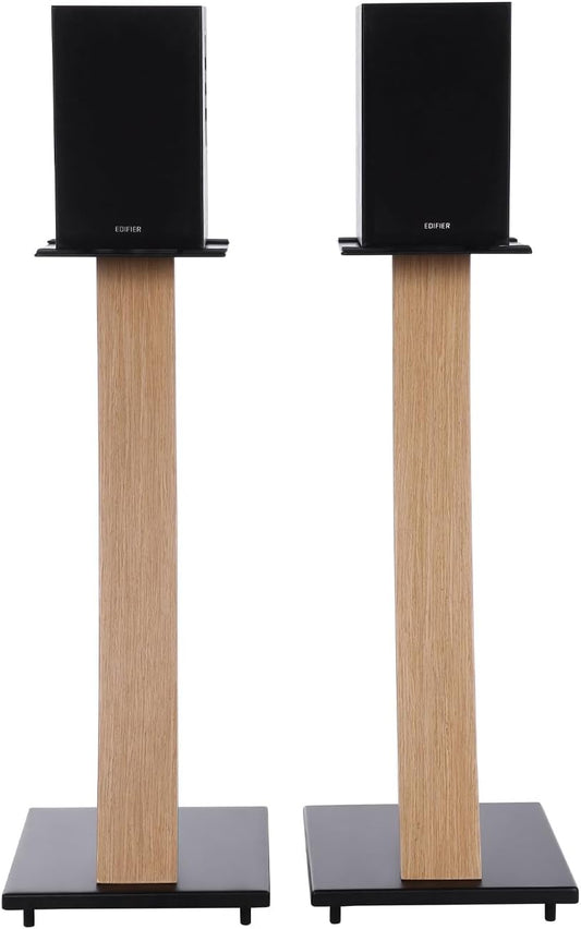 EXIMUS One Pair Fixed Height Universal Speaker Floor Stands with Real Wood - Oak - 290 Series