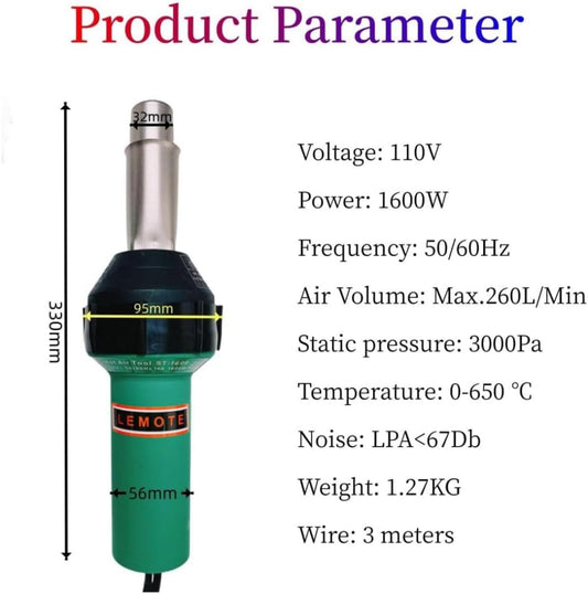 110V Hot Air Gun Welding Torch 1600W Heat Gun Plastic Welder Roofing Welder Kits