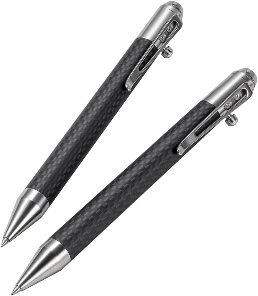 Cool Hand 4.5'' Carbon Fiber Bolt Action Pen with Retractable Stylus Tip for Any Touch Screen, Compact Size, Skelton Out Deep Pocket Clip (5.7''Carbon Fiber Silver)
