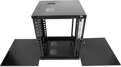 15U Server Cabinet Wall Mount Rack Enclosure with Caster Wheels 2 Server Fans Locking Glass Door Removable Side Panels 19" Network Cabinet 15-18.5" Installation Depth Heavy-Duty Frame (32INCH, 15U)