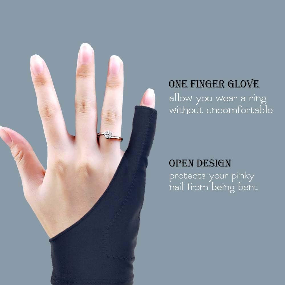 AKX Artist Drawing Glove Small - 2 Pack Palm Rejection for iPad - Smudge Guard, 1 Finger, Fingerless, Good for Left and Right Hand, Black | AK-010