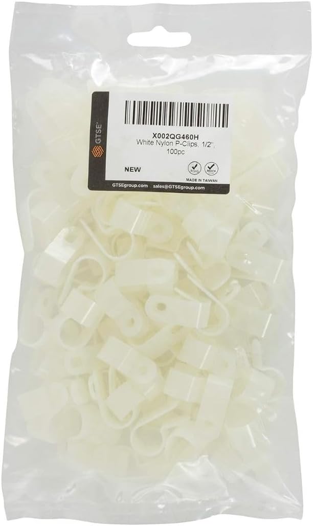 GTSE White Nylon Plastic Cable Clamps, 1/2" Screw Mounts for Cable, Rope, Tube Management, 100 Pack