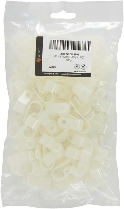GTSE White Nylon Plastic Cable Clamps, 1/2" Screw Mounts for Cable, Rope, Tube Management, 100 Pack