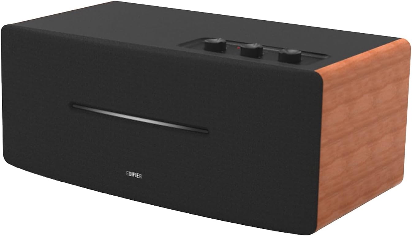 Edifier D12 Integrated Desktop Computer Speakers with Bluetooth 5.0, Wireless Stereo Tabletop Speaker 70 Watts RMS with Subwoofer Line Out, RCA, Aux Input for PC Monitor Laptop - Wooden Enclosure