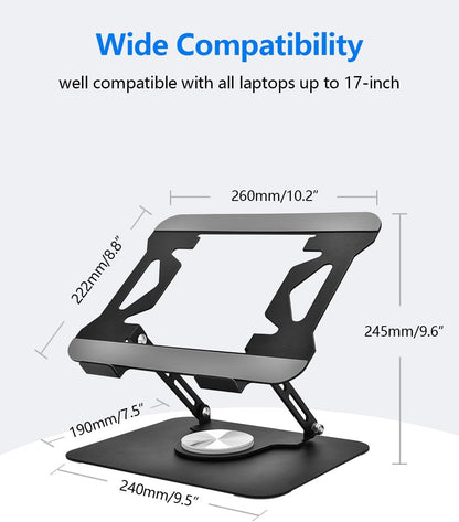 Laptop Stand for Desk, Adjustable Computer Stand with 360° Rotating Base, Laptop Riser Compatible with MacBook Air/Pro, Dell, HP, Lenovo and All 10-17'' Laptops