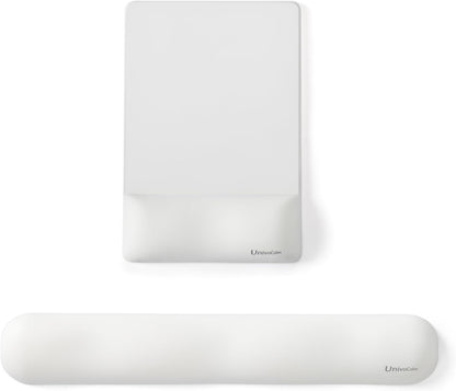 UnivoColors Design-Wave Set of Keyboad Wrist Rest & Mouce Pad,Artificial Sheepskin+Memory Foam+Ergonomic+Anti-Slip Gel, Resilience Support During Work and Gaming,Keyboard Accessory,White