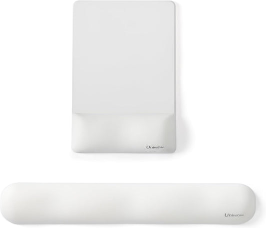 UnivoColors Design-Wave Set of Keyboad Wrist Rest & Mouce Pad,Artificial Sheepskin+Memory Foam+Ergonomic+Anti-Slip Gel, Resilience Support During Work and Gaming,Keyboard Accessory,White