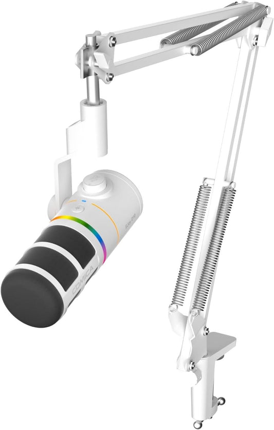COMICA EJoy D10 A USB/XLR Dynamic Microphone with RGB Light &CalMix Denoise &Mute Button- Studio-Quality Cardioid Mic with Boom Arm Stand for Gaming, Streaming, Podcast,YouTube(PC/PS5/Xbox/Mac-White