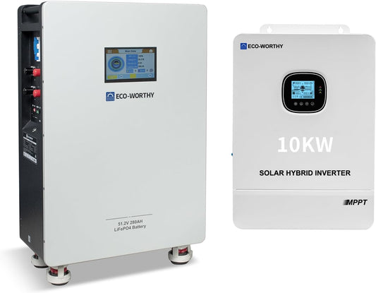 ECO-WORTHY Home Power Station Backup Power,14336Wh LiFePO4 Battery Support Communication,10KW Inverter,for Home Backup,Emergency,Solar System Components