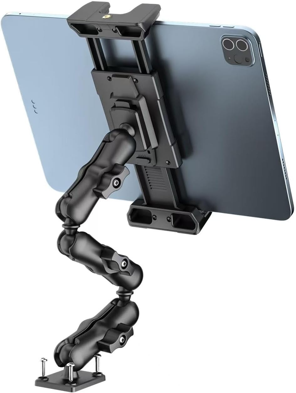 OHLPRO Heavy Duty Drill Base Tablet Mount Holder, 360° Adjustable iPad Mount Truck Dashboard, 3-Stage Stand for 5-13" iPad Pro Air Mini Galaxy Tab Switch, Tablet Vehicle for Car Wall Desk