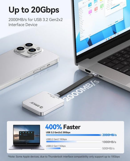 ORICO 2TB Magnetic External SSD, Aluminum Alloy, Up to 2000MB/s, 4K 120Hz ProRes HDR Record and Store, External Solid State Drive, Compatible with iPhone 16 Pro Max, Tablet, Computer - K20MINI