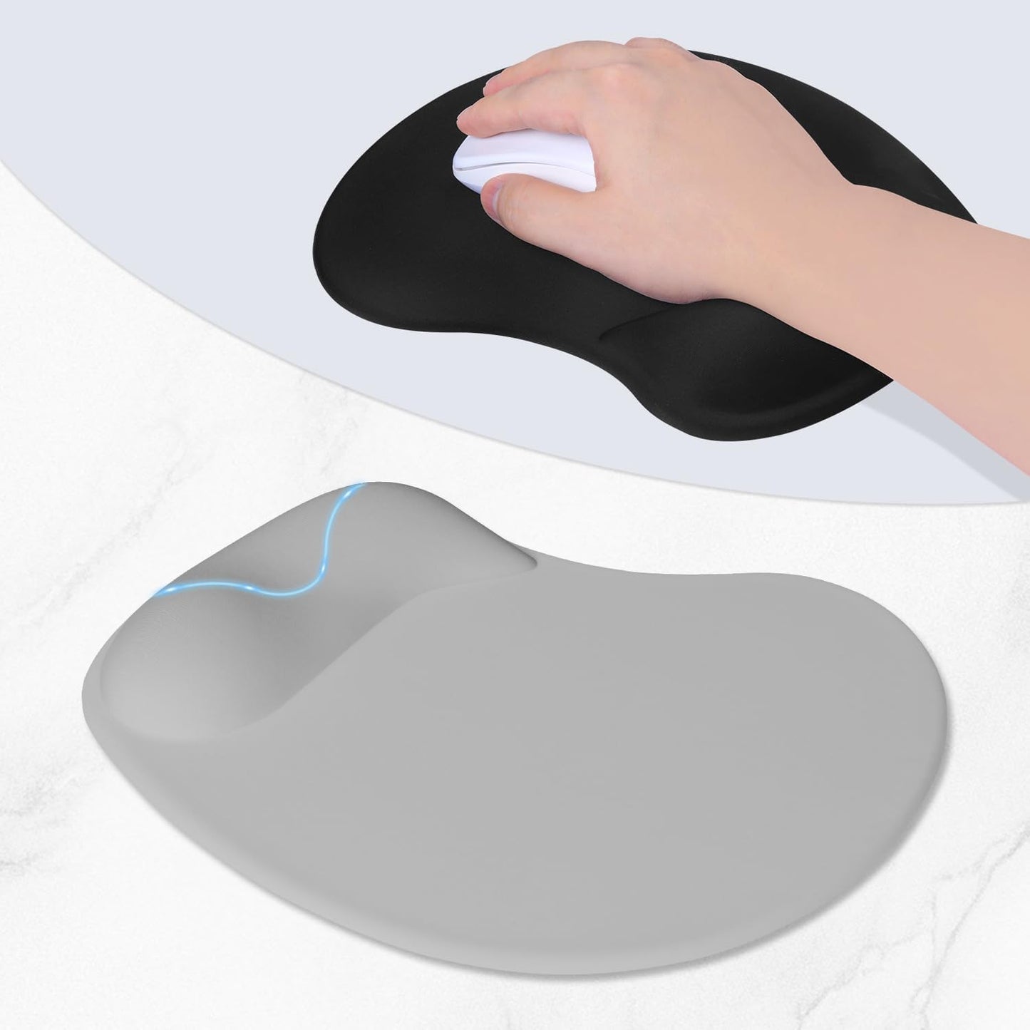 ITNRSIIET Ergonomic Mouse Pad, Cushioned Gel Wrist Rest, Non-Slip Base, Smooth Surface, Cute Multi-Color, 9.5 x 8.2 in, Space Gray