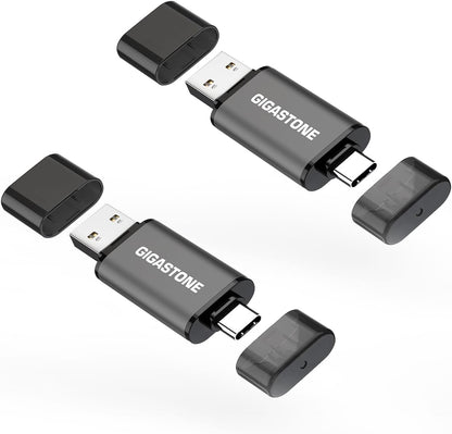 GIGASTONE 512GB Dual Drive (2 Pack) Z40 USB 3.2 Gen 1, 2-in-1 Type-A & Type-C, 100MB/s Ultra Fast, Head Cap Design, Plug & Play for Smartphone/PC/Mac/TV/Car Audio, USB 2.0/3.0/3.1 Compatible