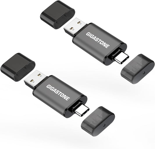 GIGASTONE 512GB Dual Drive (2 Pack) Z40 USB 3.2 Gen 1, 2-in-1 Type-A & Type-C, 100MB/s Ultra Fast, Head Cap Design, Plug & Play for Smartphone/PC/Mac/TV/Car Audio, USB 2.0/3.0/3.1 Compatible