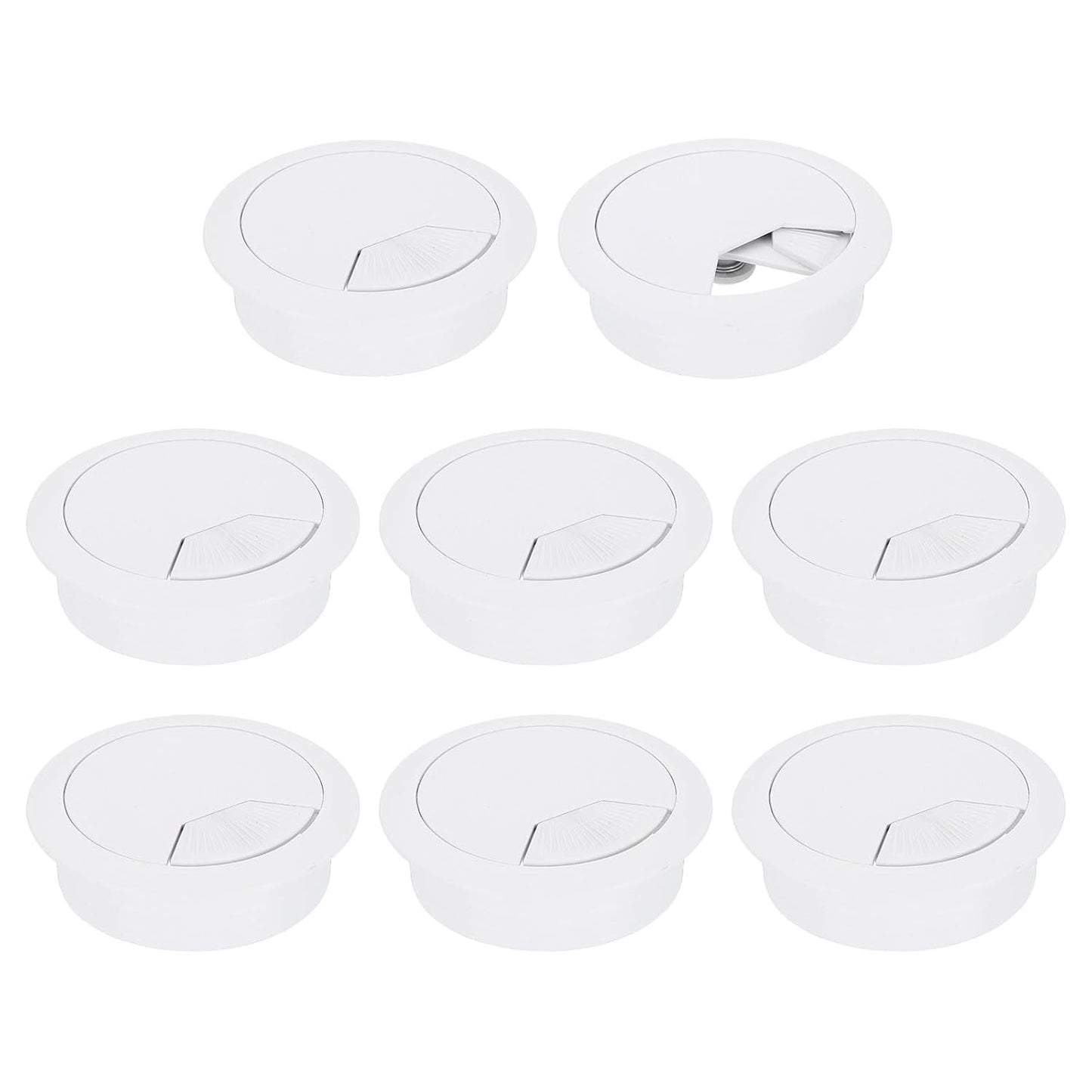 uxcell 8 Pcs 53mm (2.09 Inch) Desk Grommet, Plastic Cable Hole Cover, Wire Cord Cable Organizer for Home Office Computer Desk Cabinet, White