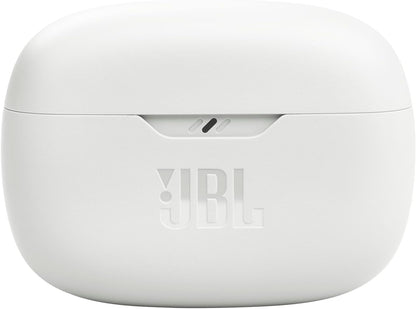 JBL Vibe Beam - True Wireless JBL Deep Bass Sound Earbuds, Bluetooth 5.2, Water & Dust Resistant, Hands-free call with VoiceAware, Up to 32 hours of battery life (White)