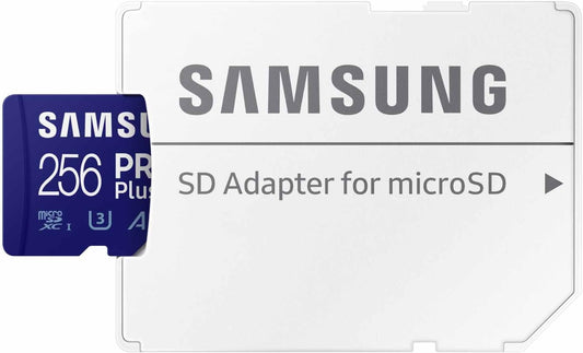 Samsung PRO Plus microSD Memory Card + Adapter, 256GB microSDXC, Up to 180 MB/s, Full HD & 4K UHD, UHS I, C10, U3, V30, A2, for Android Smartphones, Tablets, GoPRO, and DJI Drone (MB MD256SA/AM)